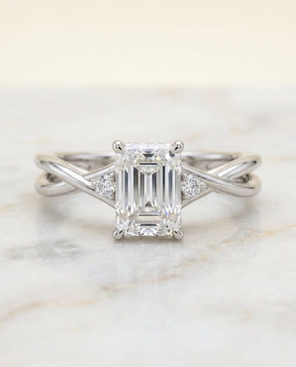 The Dusty Hidden Halo Solitaire Radiant Cut Engagement Ring Setting in Platinum