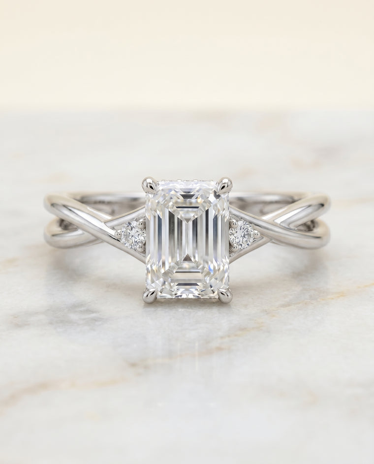 The Dusty Hidden Halo Solitaire Radiant Cut Engagement Ring Setting in Platinum