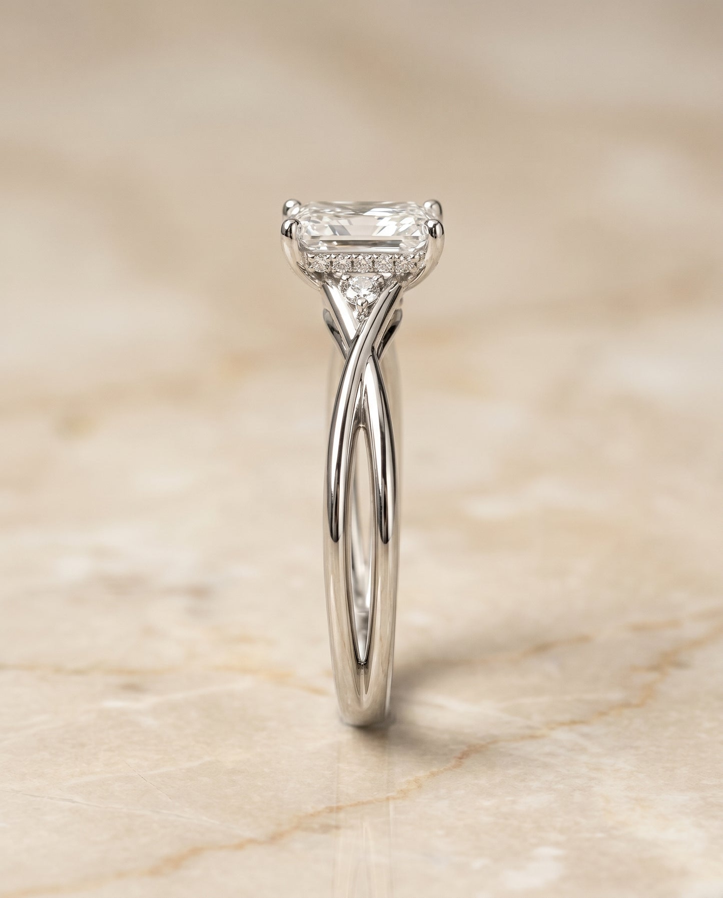 The Dusty Hidden Halo Solitaire Radiant Cut Engagement Ring Setting in Platinum