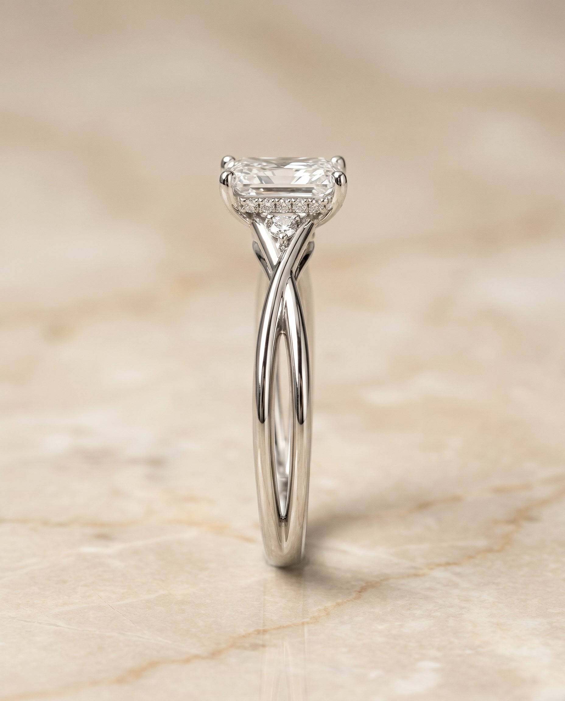 The Dusty setting for radiant diamonds, made to order in Platinum | RockHer