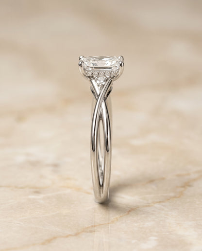The Dusty Hidden Halo Solitaire Radiant Cut Engagement Ring Setting in Platinum