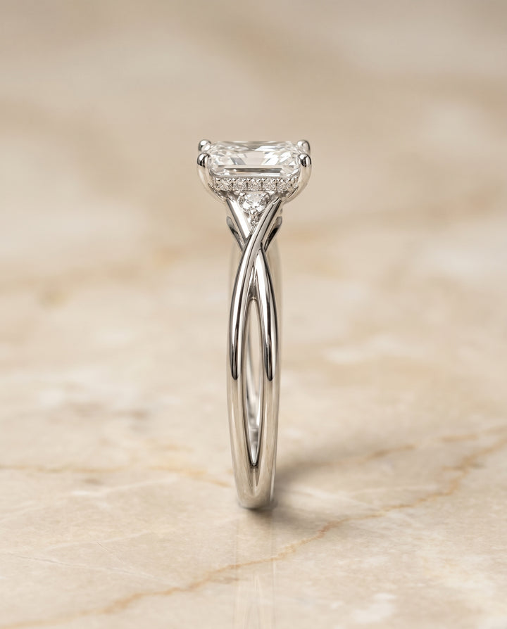The Dusty Hidden Halo Solitaire Radiant Cut Engagement Ring Setting in Platinum