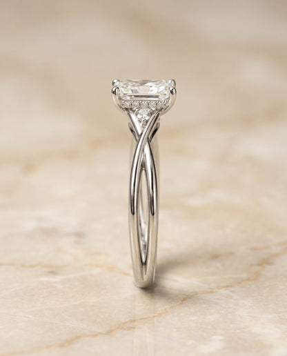 Dusty Select Hidden Halo Solitaire Radiant Cut Lab Diamond Engagement Ring in 18K White Gold, side view | RockHer