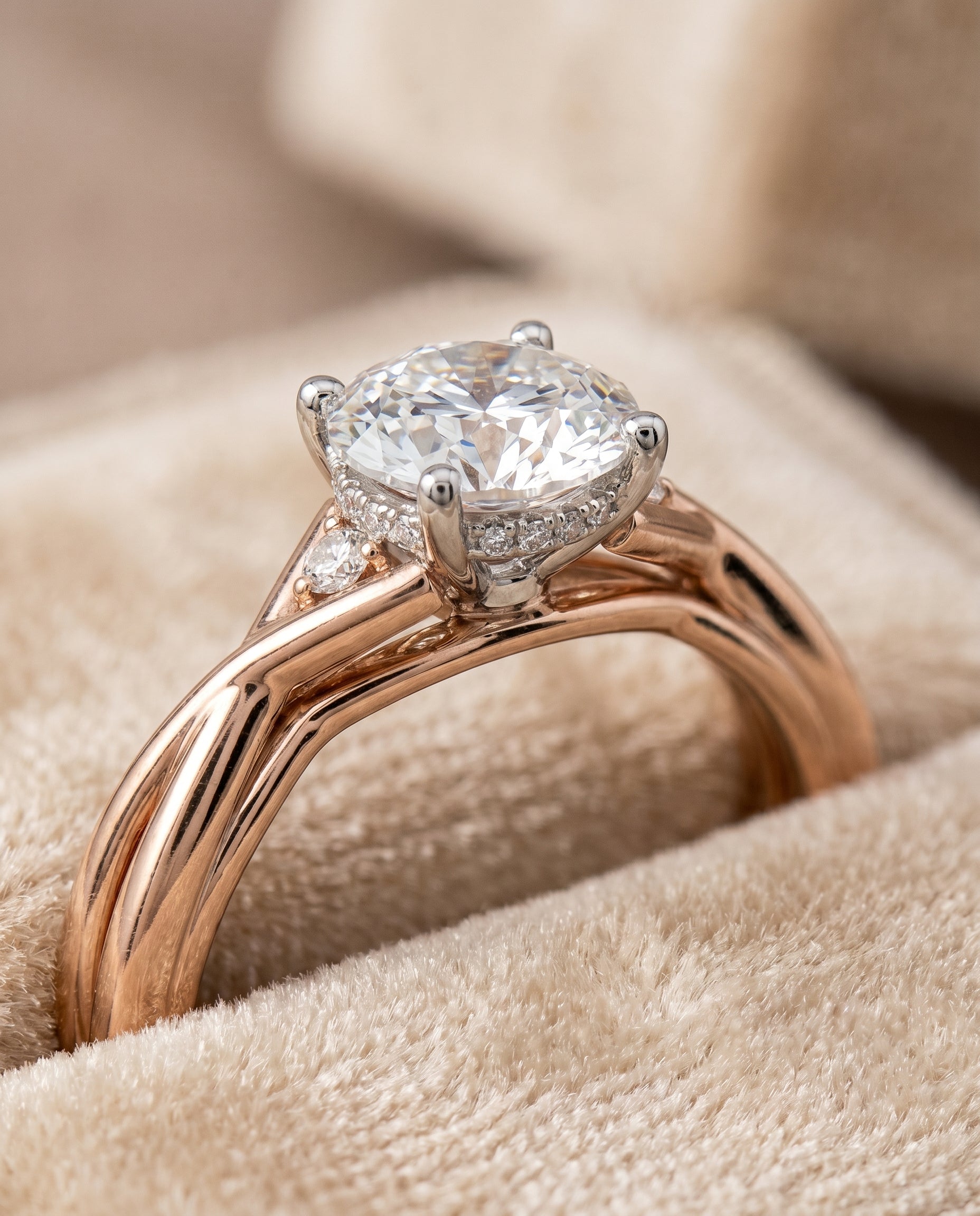 14K Rose Gold band of The Dusty round engagement ring setting | RockHer