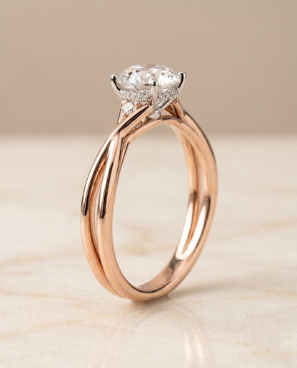 Dusty Select Hidden Halo Solitaire Round Lab Diamond Engagement Ring in 14K Rose Gold, front view | RockHer