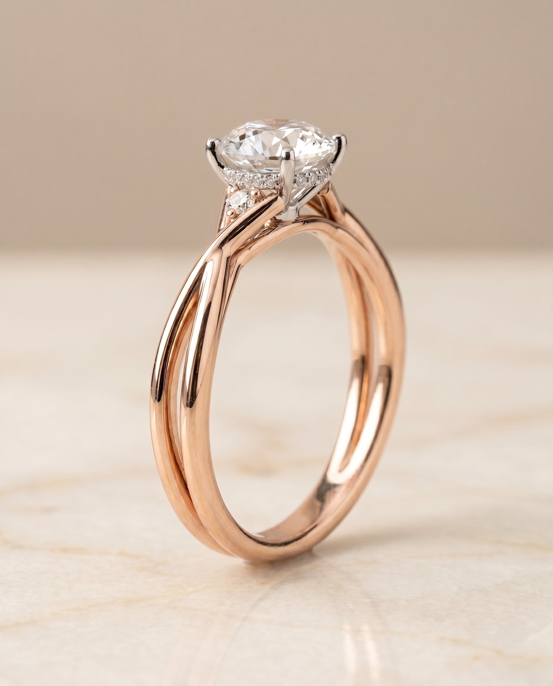Hidden Halo Solitaire styling on The Dusty round engagement ring setting | RockHer