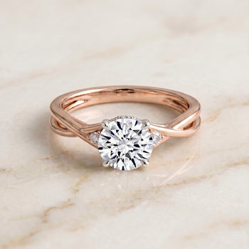 The Dusty Hidden Halo Solitaire Round Engagement Ring Setting in 14K Rose Gold