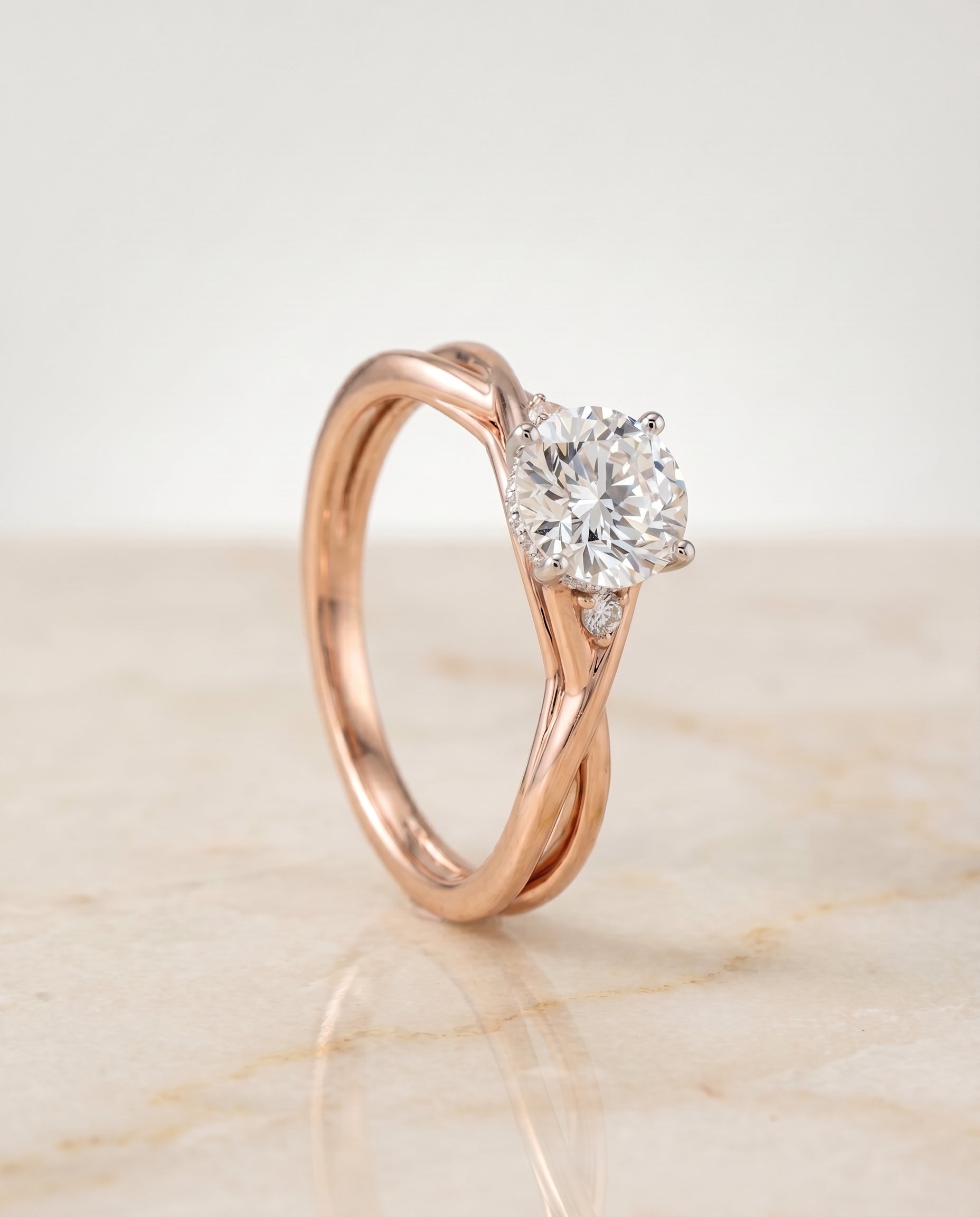 The Dusty setting for round diamonds, made to order in 14K Rose Gold | RockHer