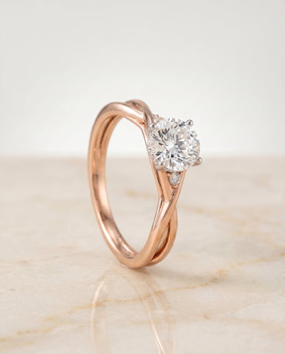 The Dusty Hidden Halo Solitaire Round Engagement Ring Setting in 14K Rose Gold