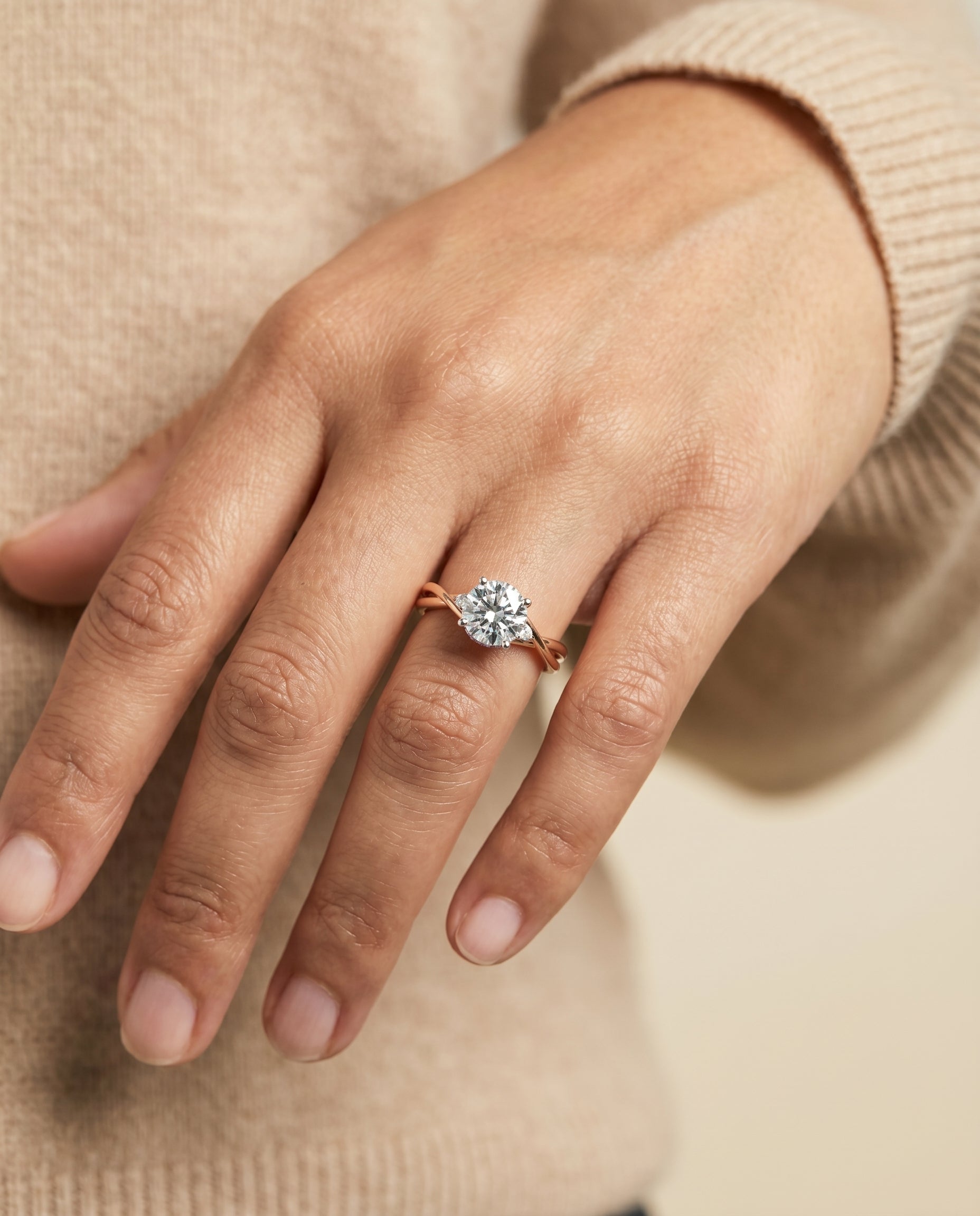 The Dusty engagement ring setting in 14K Rose Gold, hidden halo solitaire design | RockHer