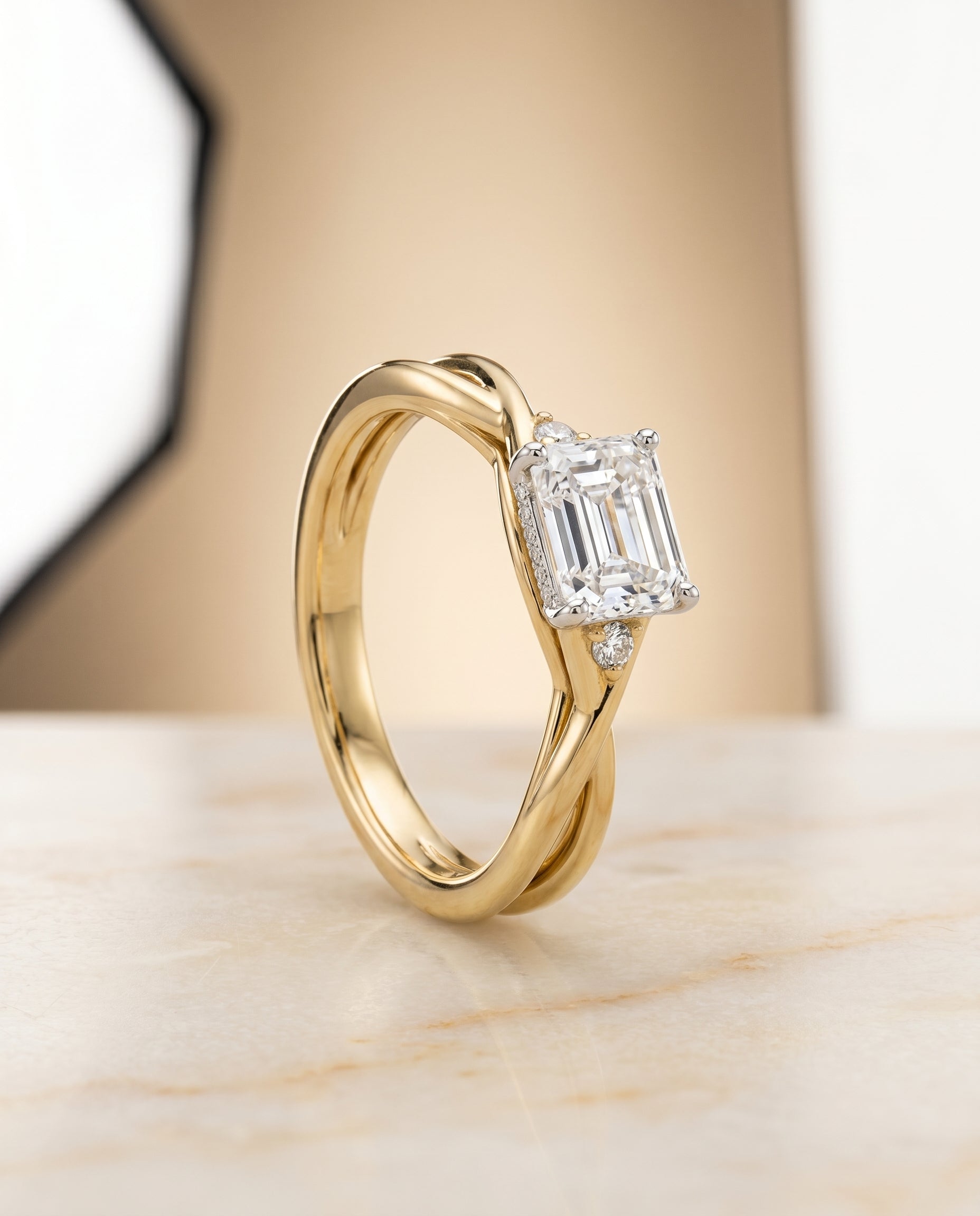 Hidden Halo Solitaire Cut styling on The Dusty emerald engagement ring setting | RockHer