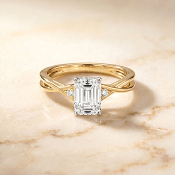 The Dusty Hidden Halo Solitaire Emerald Cut Engagement Ring Setting in 18K Yellow Gold