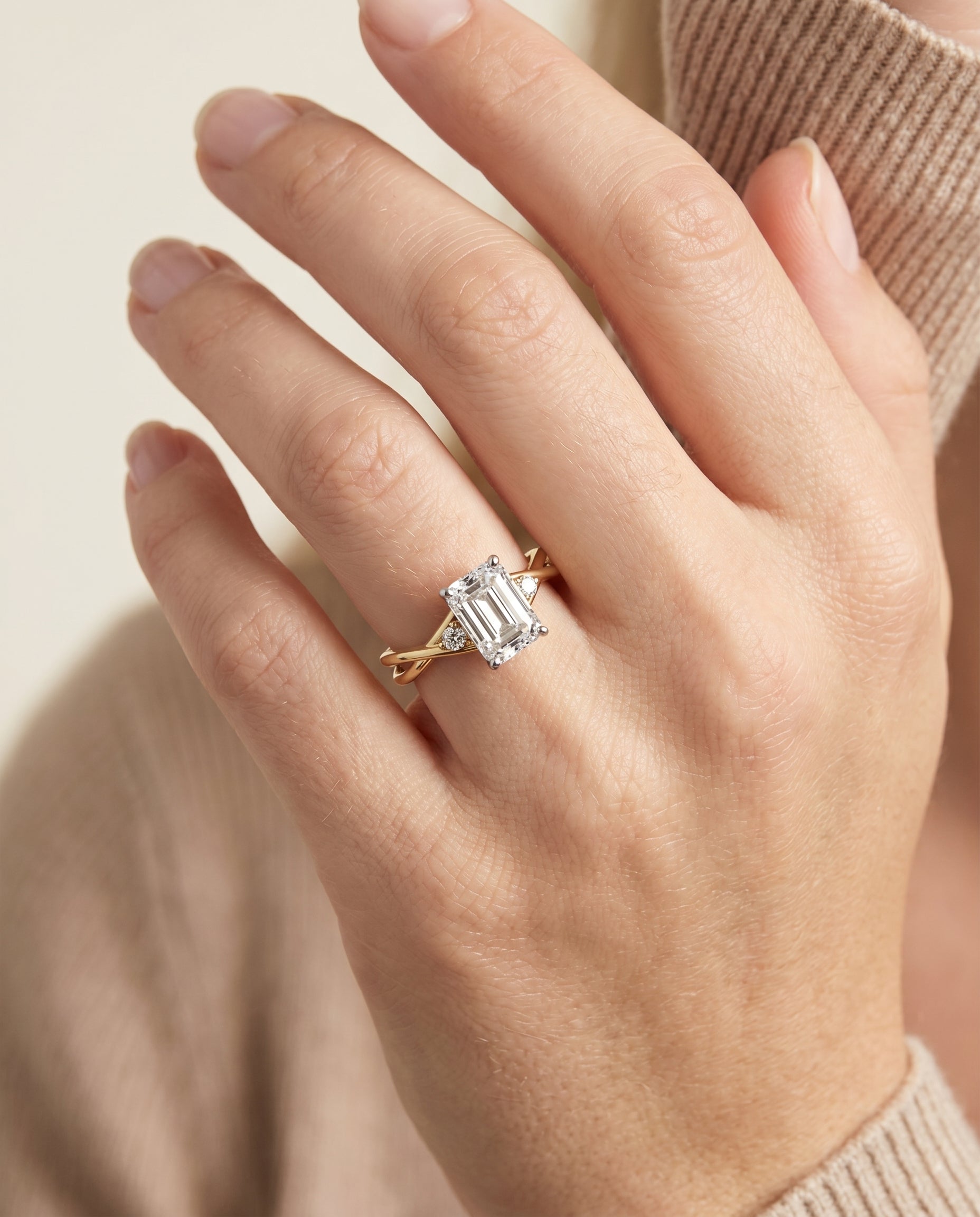 The Dusty engagement ring setting in 18K Yellow Gold, hidden halo solitaire cut design | RockHer