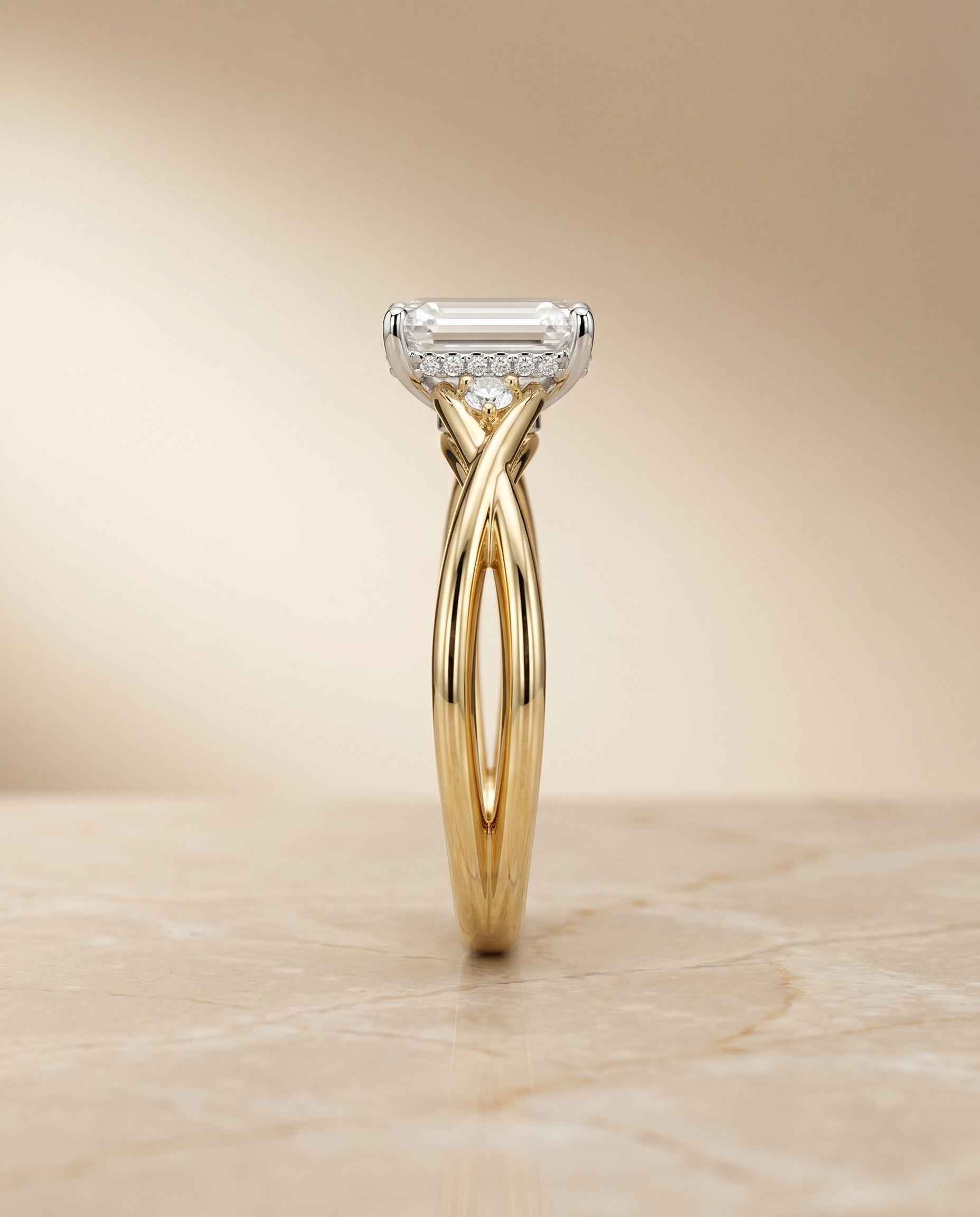 The Dusty setting for emerald diamonds, made to order in 18K Yellow Gold | RockHer