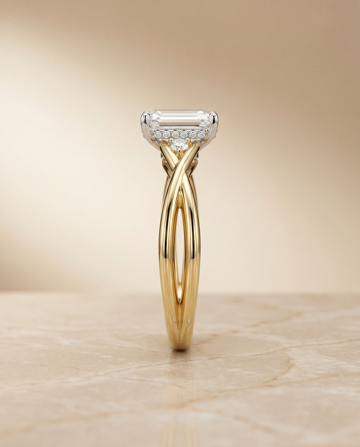 The Dusty setting for emerald diamonds, made to order in 18K Yellow Gold | RockHer