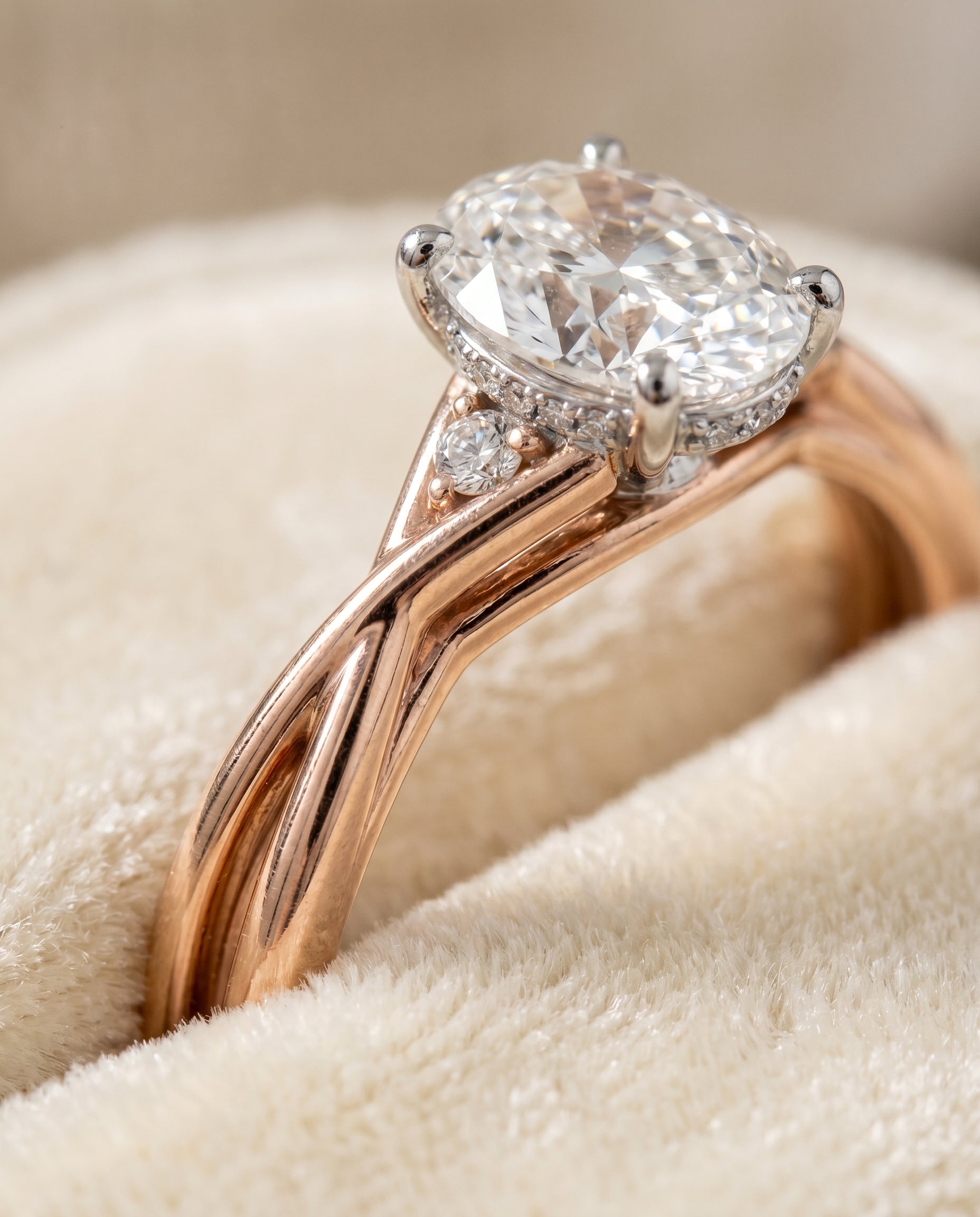 14K Rose Gold band of The Dusty oval engagement ring setting | RockHer