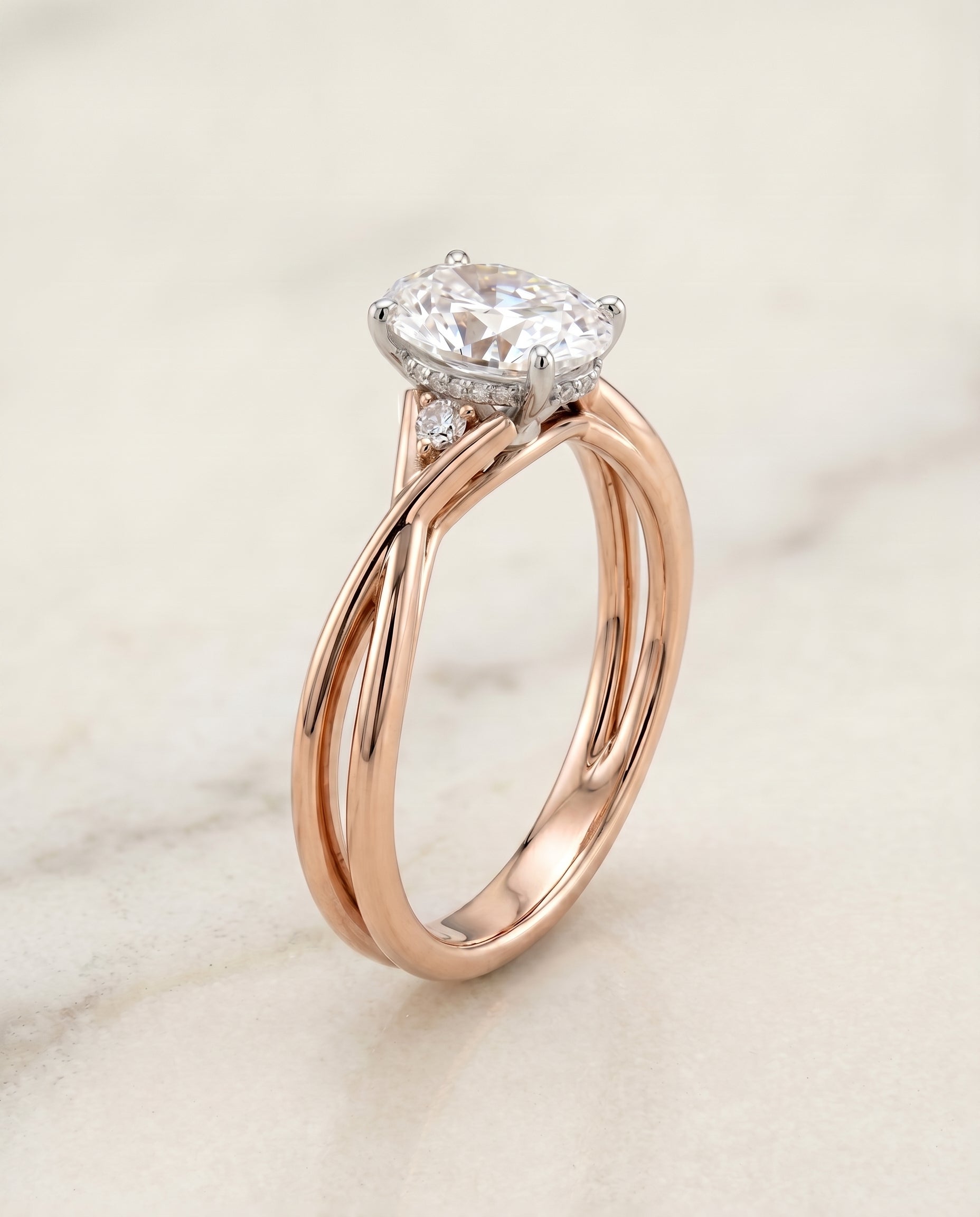 The Dusty setting for oval diamonds, made to order in 14K Rose Gold | RockHer