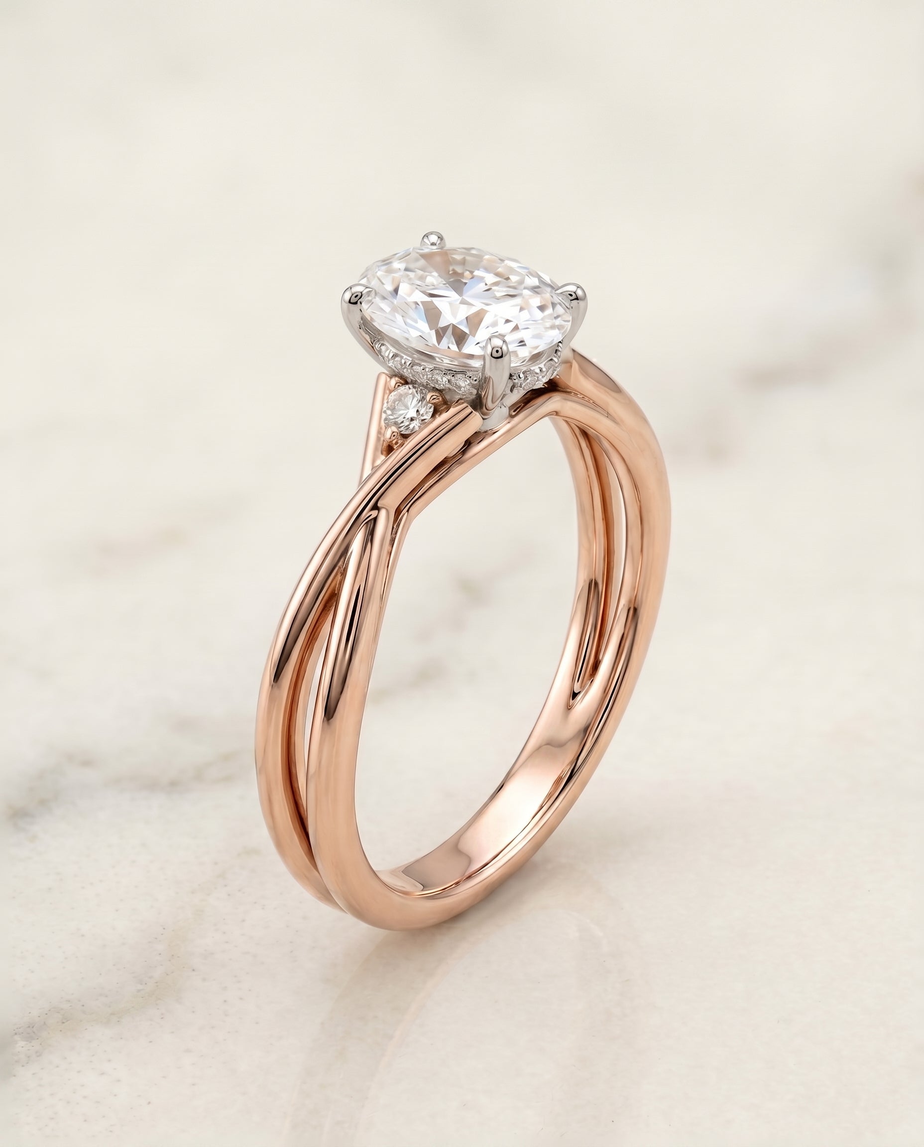 Hidden Halo Solitaire styling on The Dusty oval engagement ring setting | RockHer