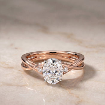 The Dusty Hidden Halo Solitaire Oval Engagement Ring Setting in 14K Rose Gold