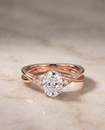 The Dusty Hidden Halo Solitaire Oval Engagement Ring Setting in 14K Rose Gold