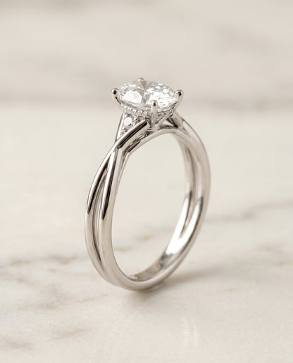 The Dusty Select Twisted Shank Hidden Halo Solitaire Oval Engagement Ring with Lab Diamond in Platinum — view 2