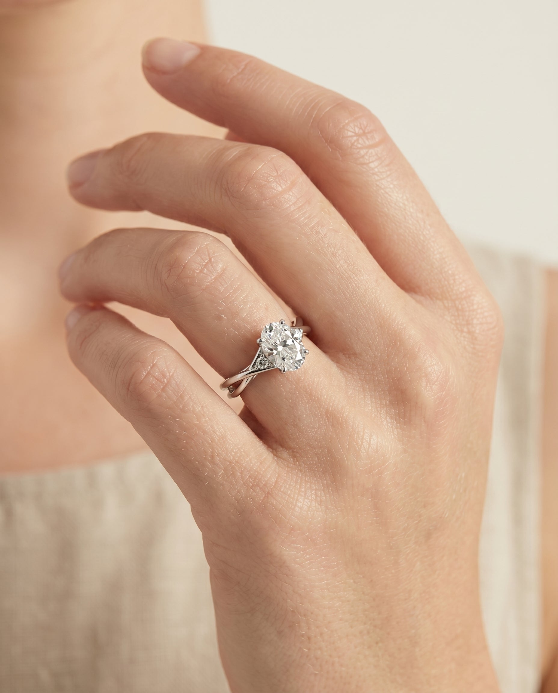 The Dusty engagement ring setting in 18K White Gold, hidden halo solitaire design | RockHer