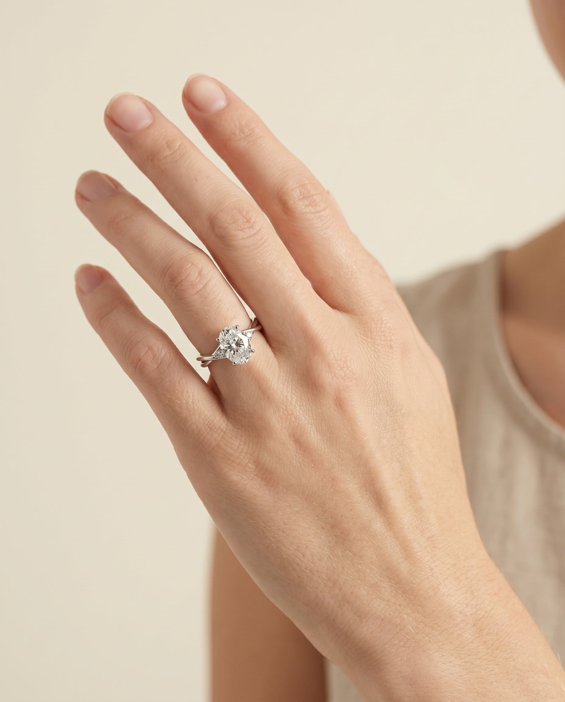 The Dusty setting for oval diamonds, made to order in 18K White Gold | RockHer