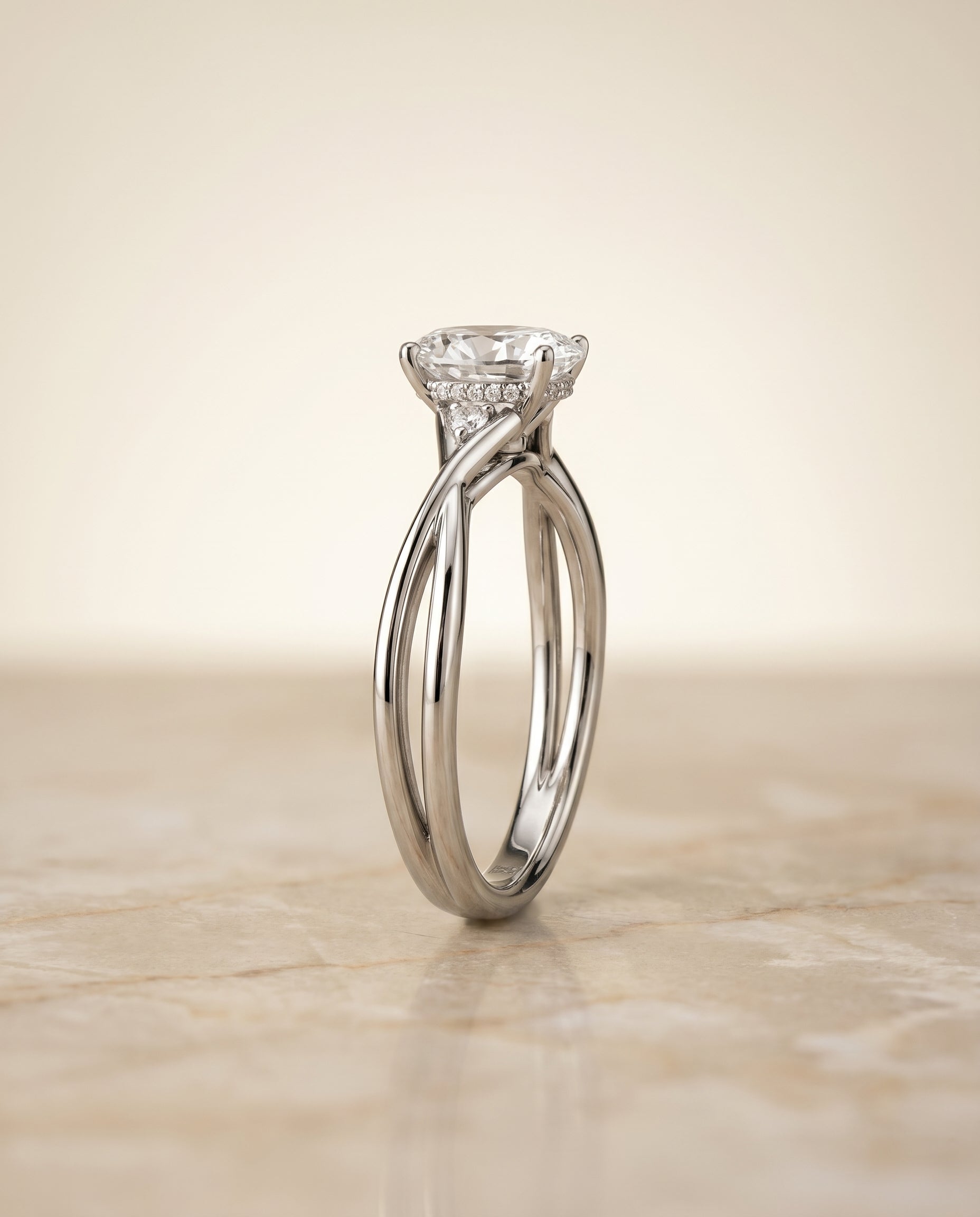 The Dusty hidden halo solitaire engagement ring setting, shown in 18K White Gold | RockHer