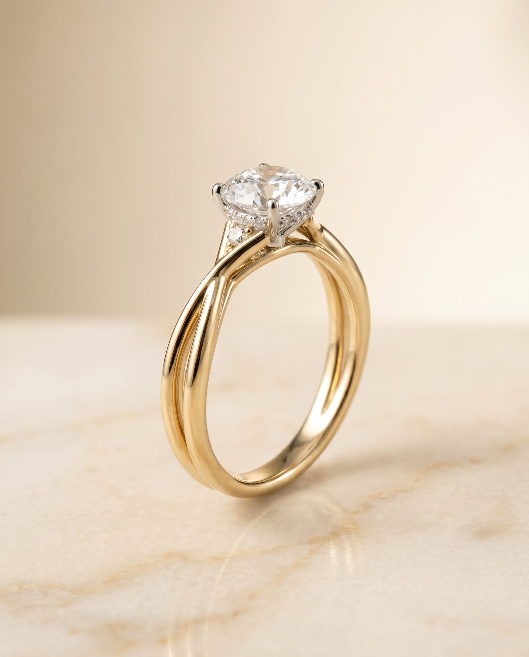The Dusty hidden halo solitaire engagement ring setting, shown in 18K Yellow Gold | RockHer
