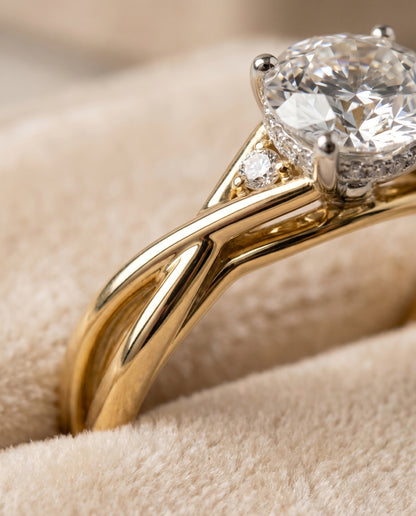 The Dusty Hidden Halo Solitaire Round Engagement Ring Setting in 18K Yellow Gold
