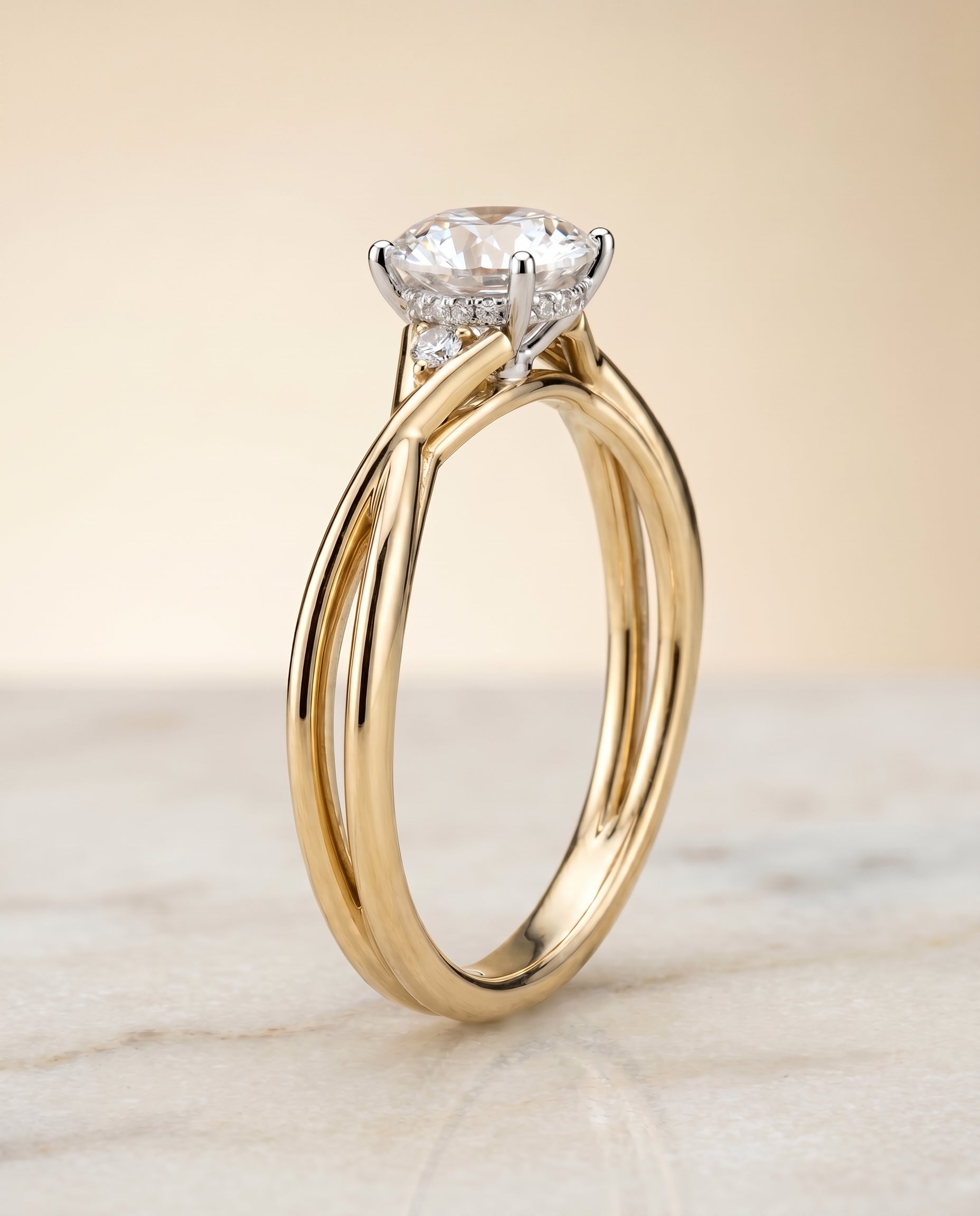 Dusty Select Hidden Halo Solitaire Round Lab Diamond Engagement Ring in 18K Yellow Gold, front view | RockHer