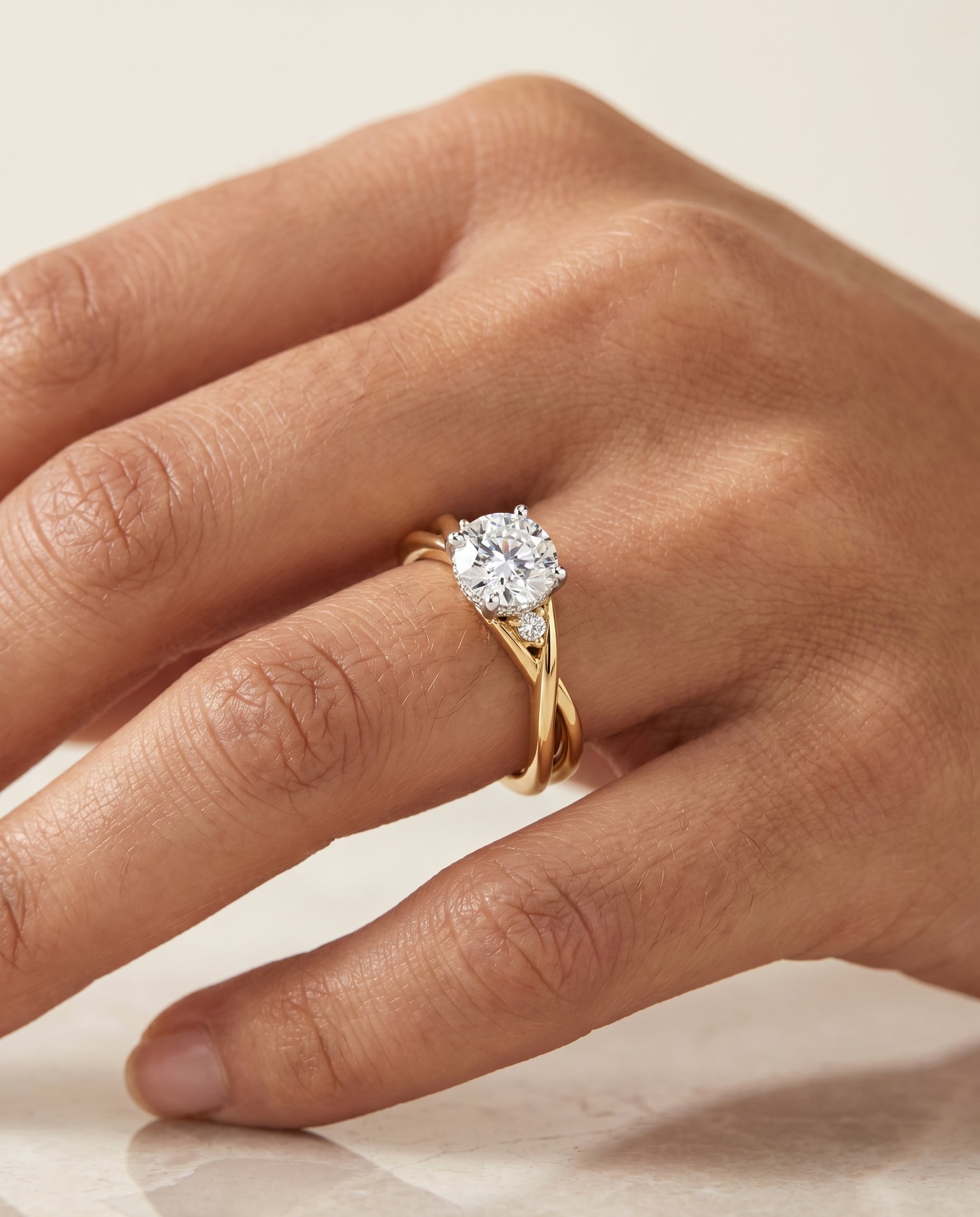 The Dusty engagement ring setting in 18K Yellow Gold, hidden halo solitaire design | RockHer