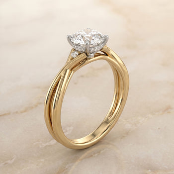 The Dusty Hidden Halo Solitaire Round Engagement Ring Setting in 18K Yellow Gold