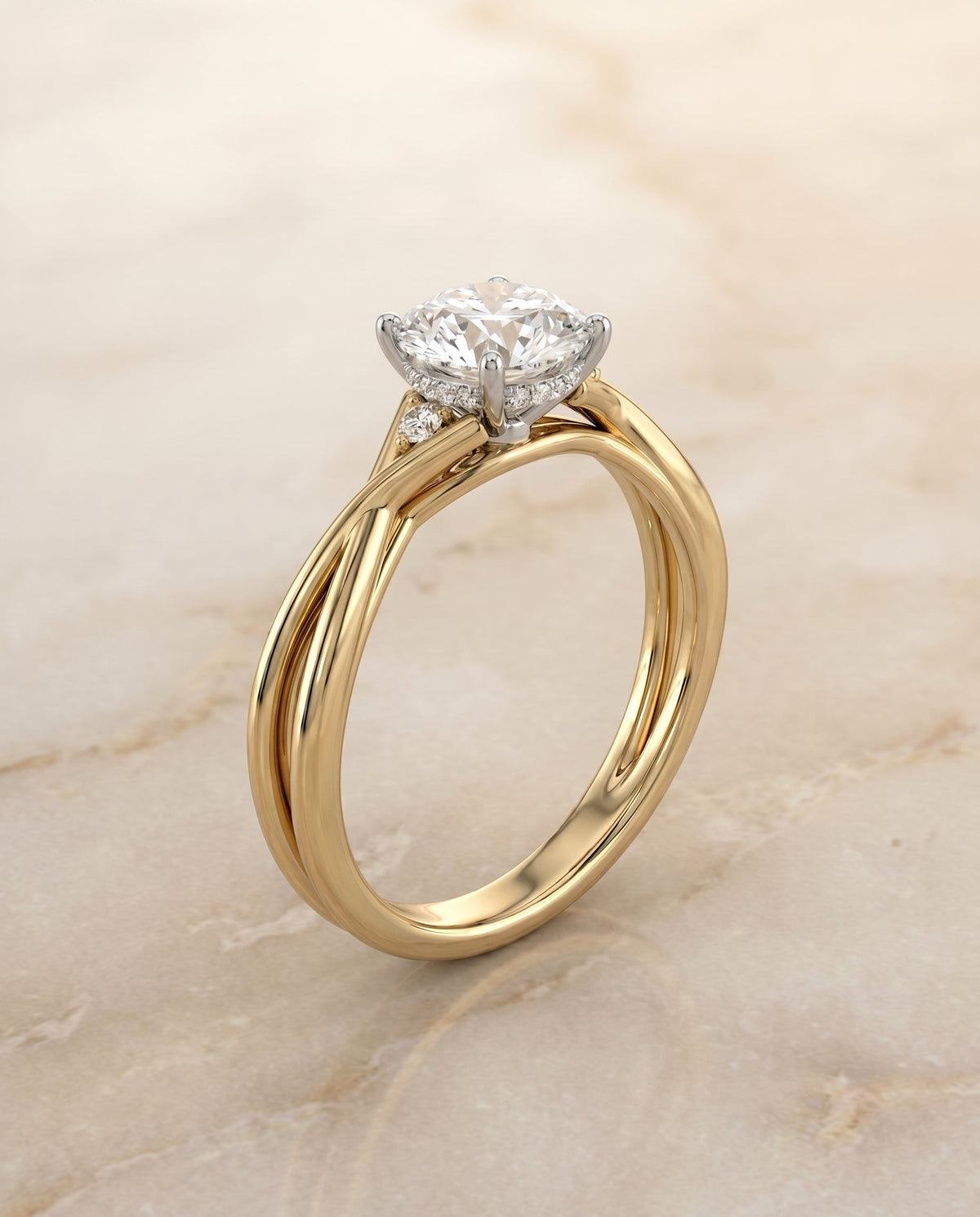 Dusty Select Hidden Halo Solitaire Round Lab Diamond Engagement Ring in 18K Yellow Gold, side view | RockHer