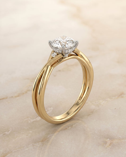 Dusty Select Twisted Shank Hidden Halo Solitaire Oval in 18K Yellow Gold – view 1