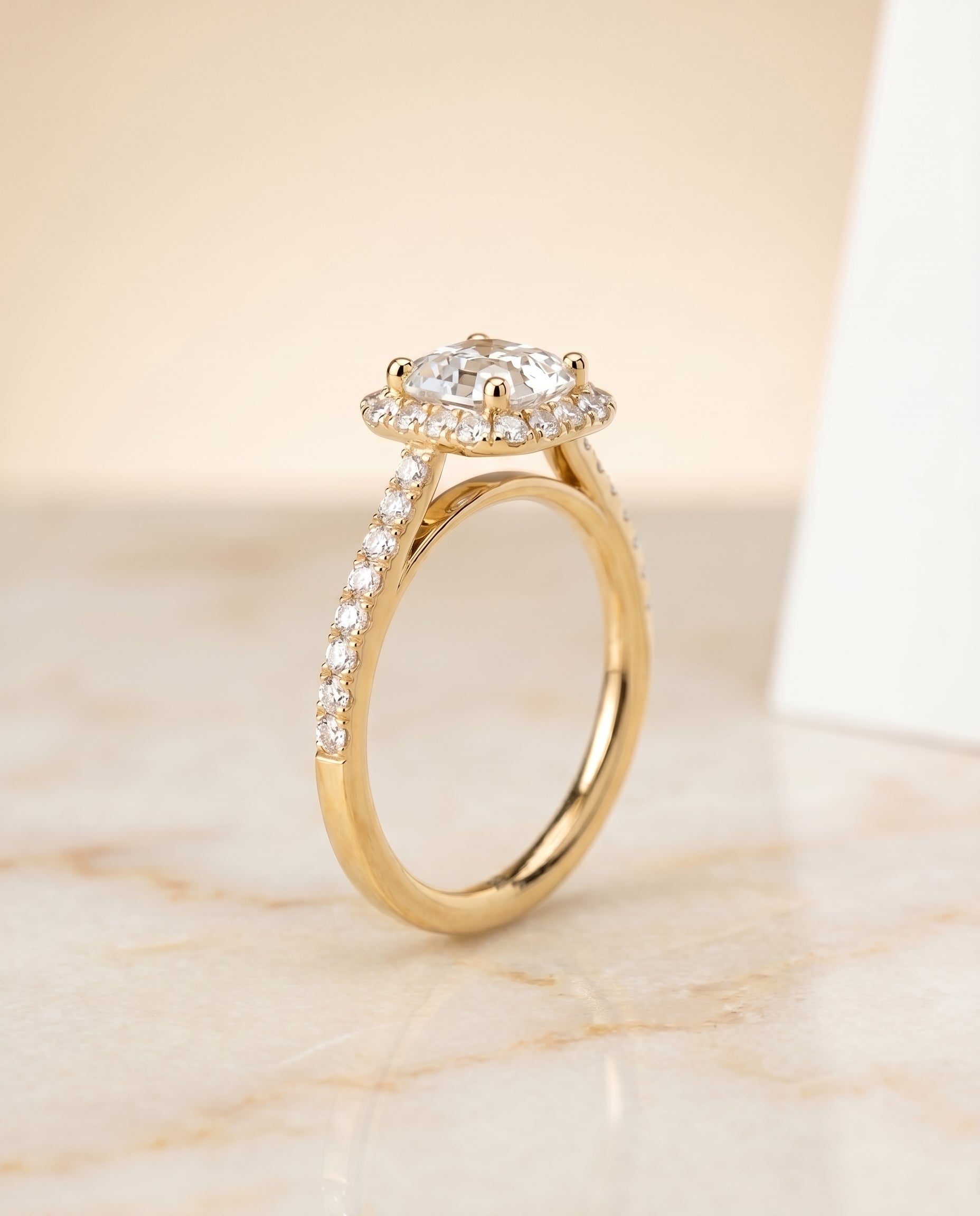 Petite French Pavé Halo Cut styling on The Dylan asscher engagement ring setting | RockHer