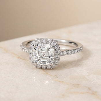 The Dylan Petite French Pavé Halo Asscher Cut Engagement Ring Setting in 18K White Gold