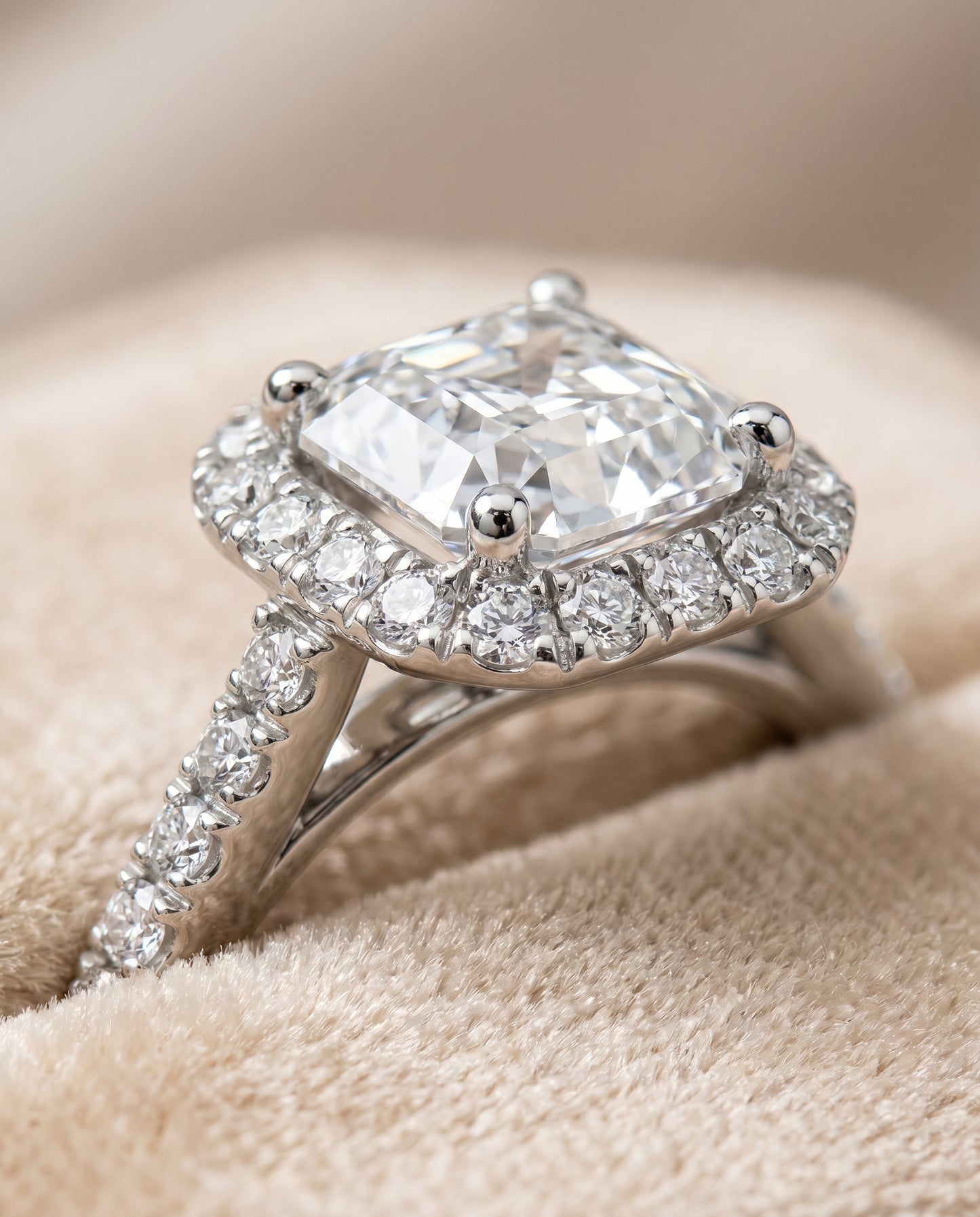The Dylan Halo Engagement Ring Setting for Asscher Diamonds in Platinum