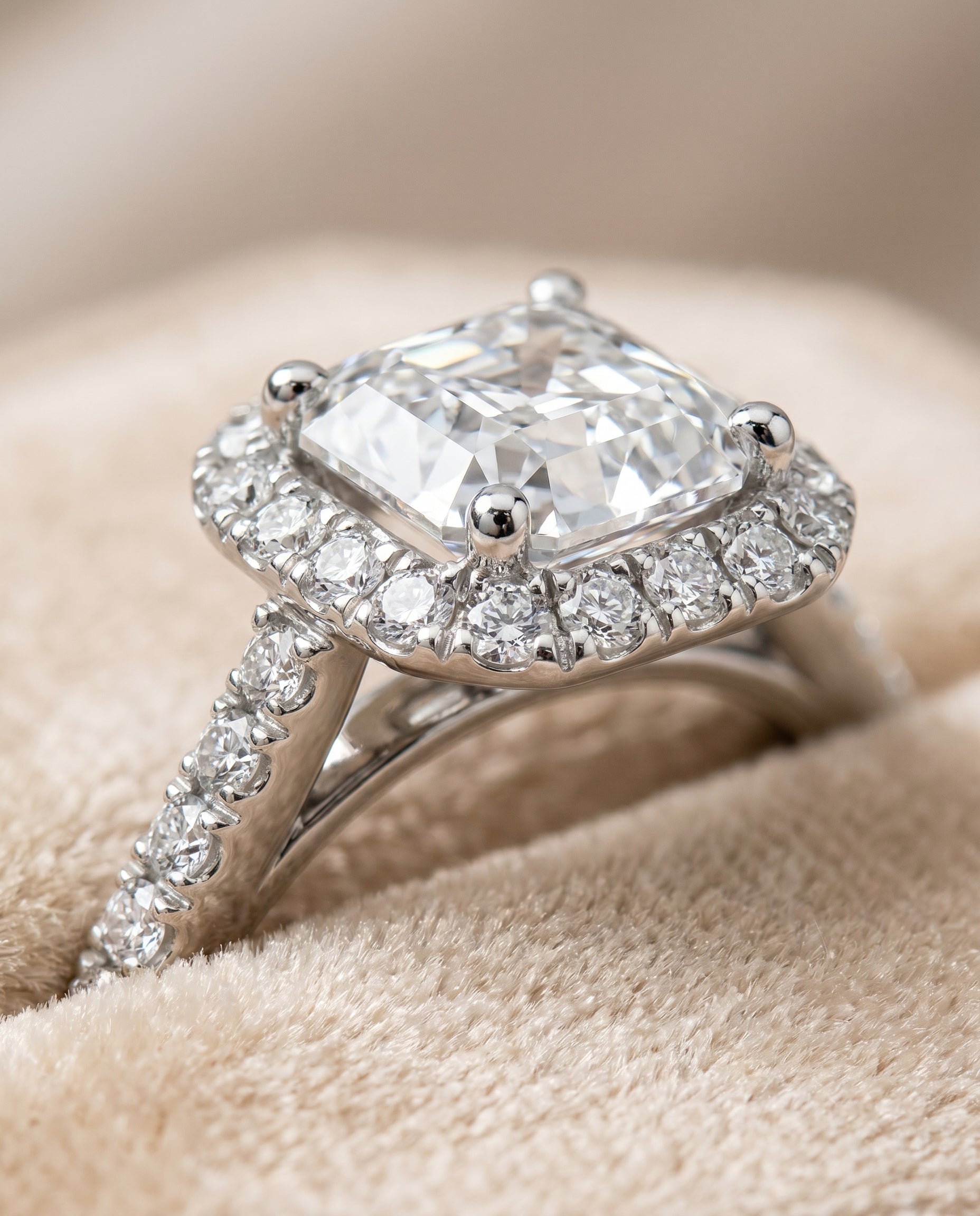 Platinum band of The Dylan asscher engagement ring setting | RockHer