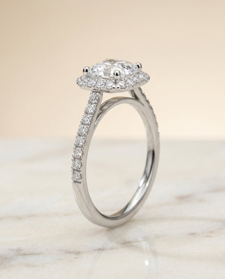 The Dylan Halo Engagement Ring Setting for Asscher Diamonds in Platinum