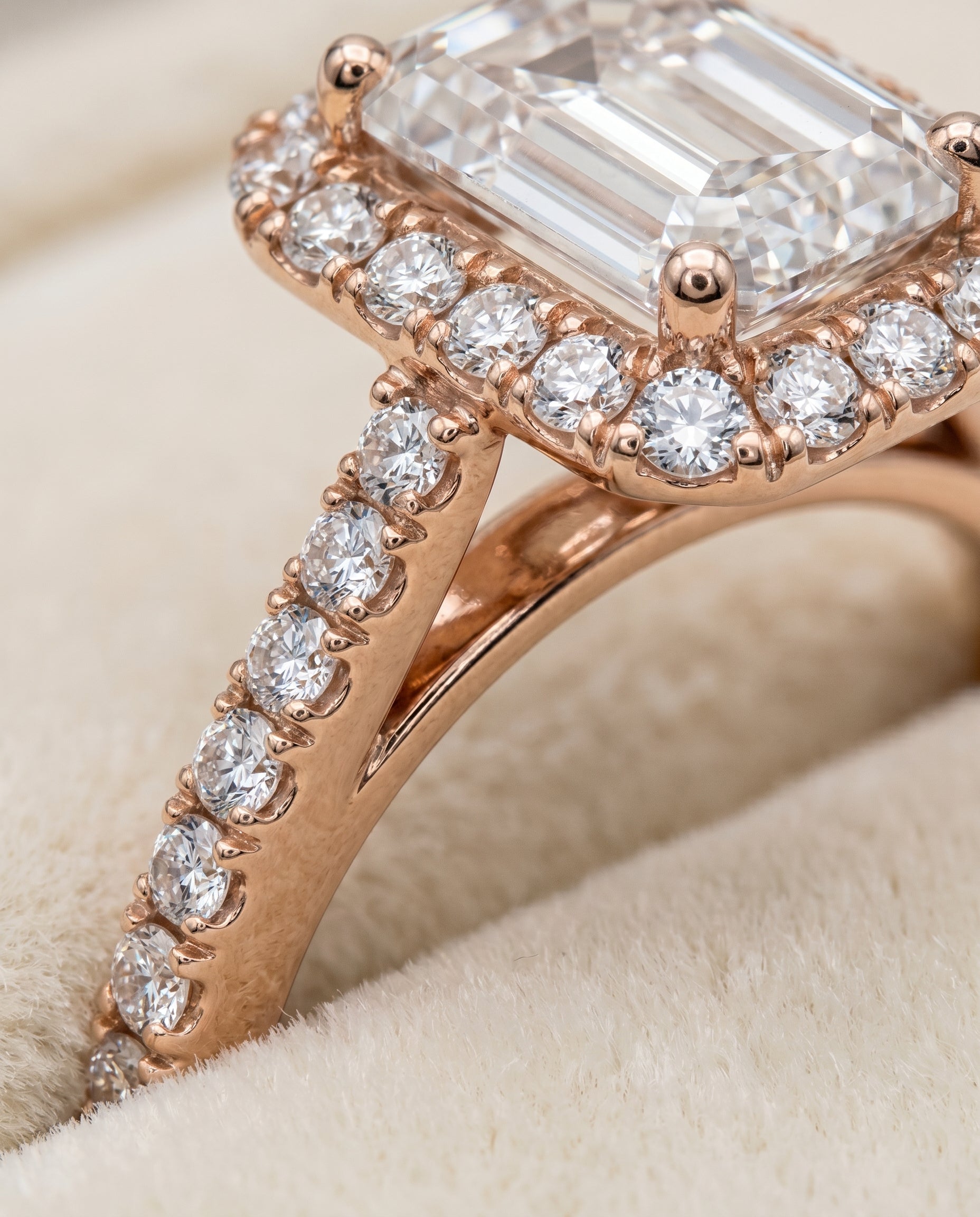 14K Rose Gold band of The Dylan emerald engagement ring setting | RockHer