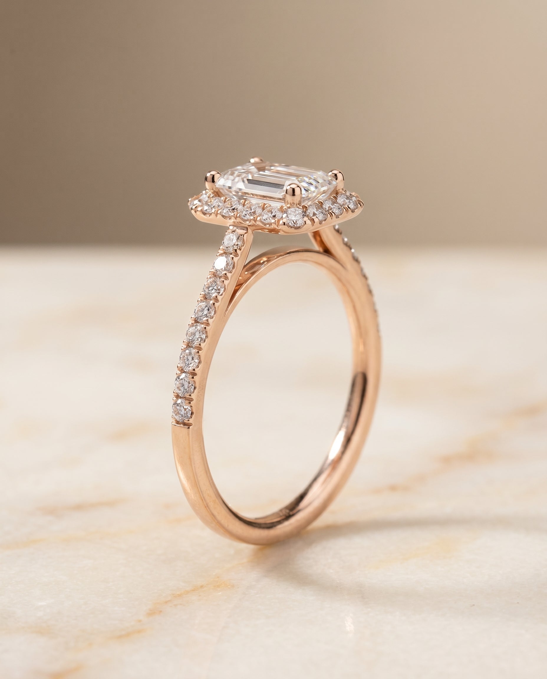 Petite French Pavé Halo Cut styling on The Dylan emerald engagement ring setting | RockHer