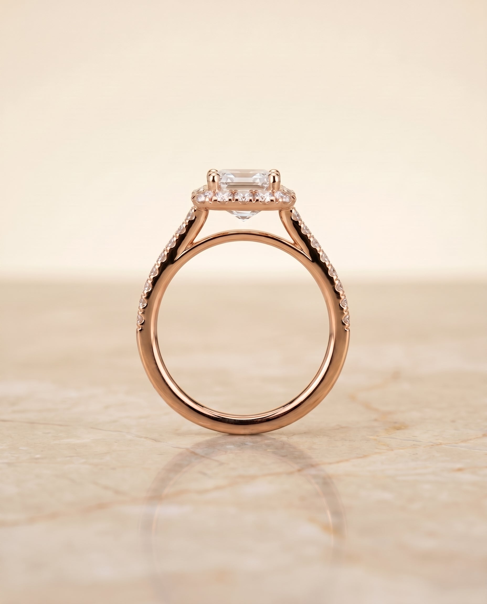 The Dylan setting for emerald diamonds, made to order in 14K Rose Gold | RockHer