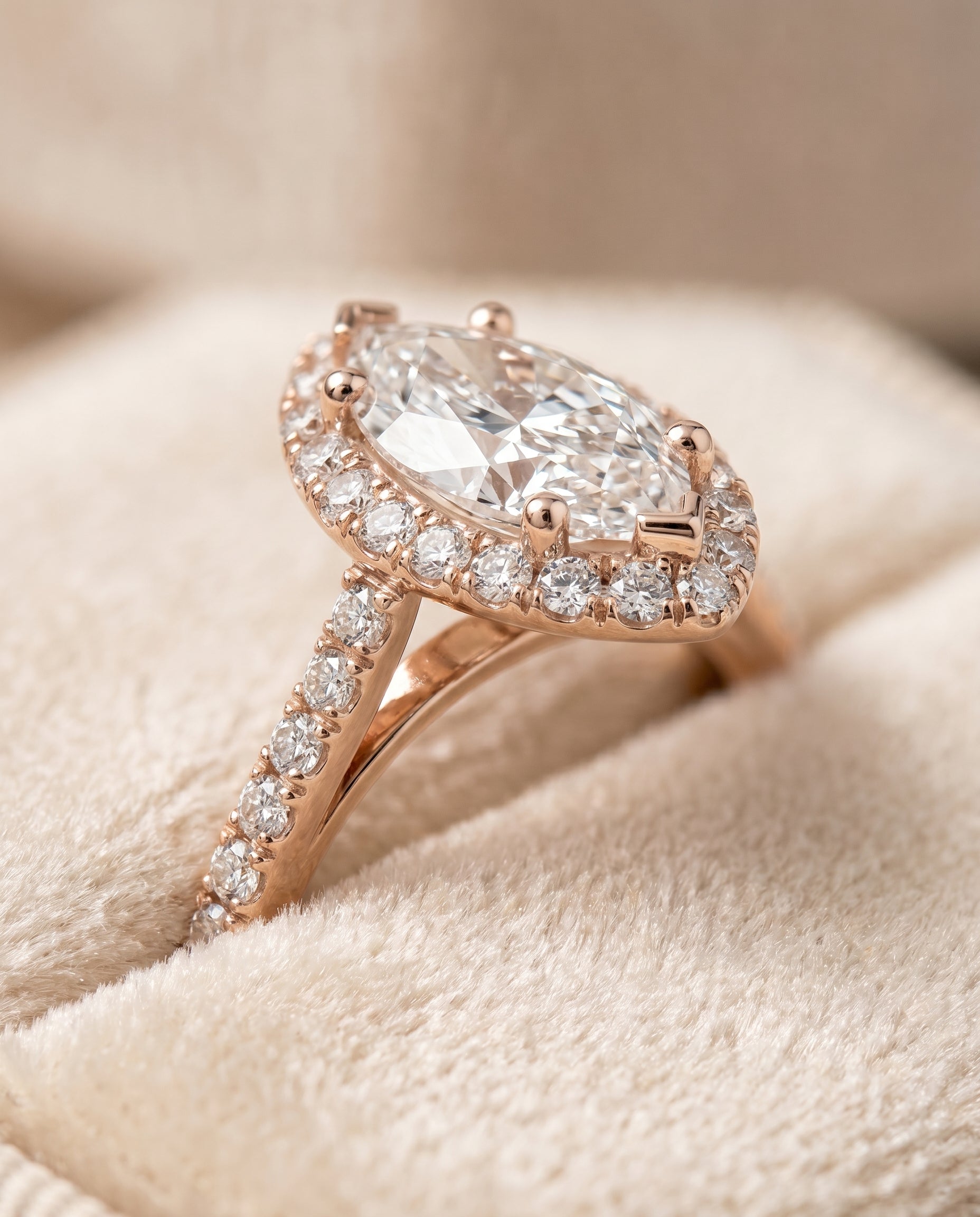 14K Rose Gold band of The Dylan marquise engagement ring setting | RockHer