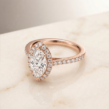 The Dylan Petite French Pavé Halo Marquise Engagement Ring Setting in 14K Rose Gold