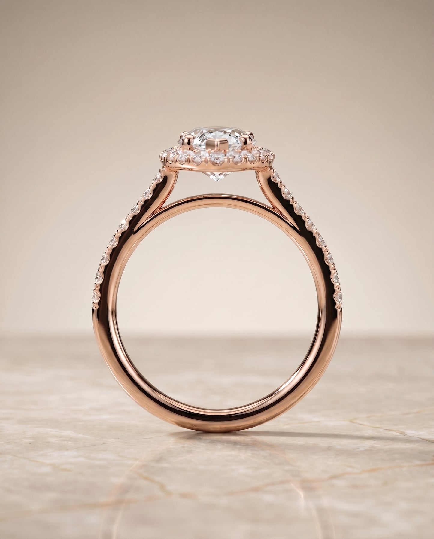 The Dylan Petite French Pavé Halo Marquise Engagement Ring Setting in 14K Rose Gold
