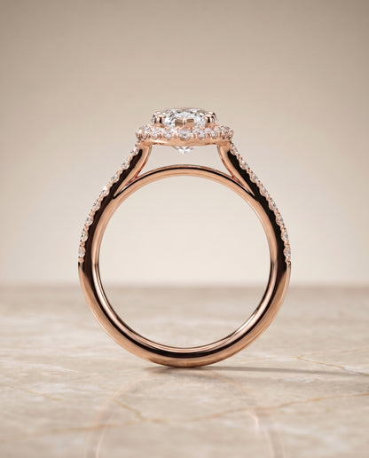 The Dylan Petite French Pavé Halo Marquise Engagement Ring Setting in 14K Rose Gold