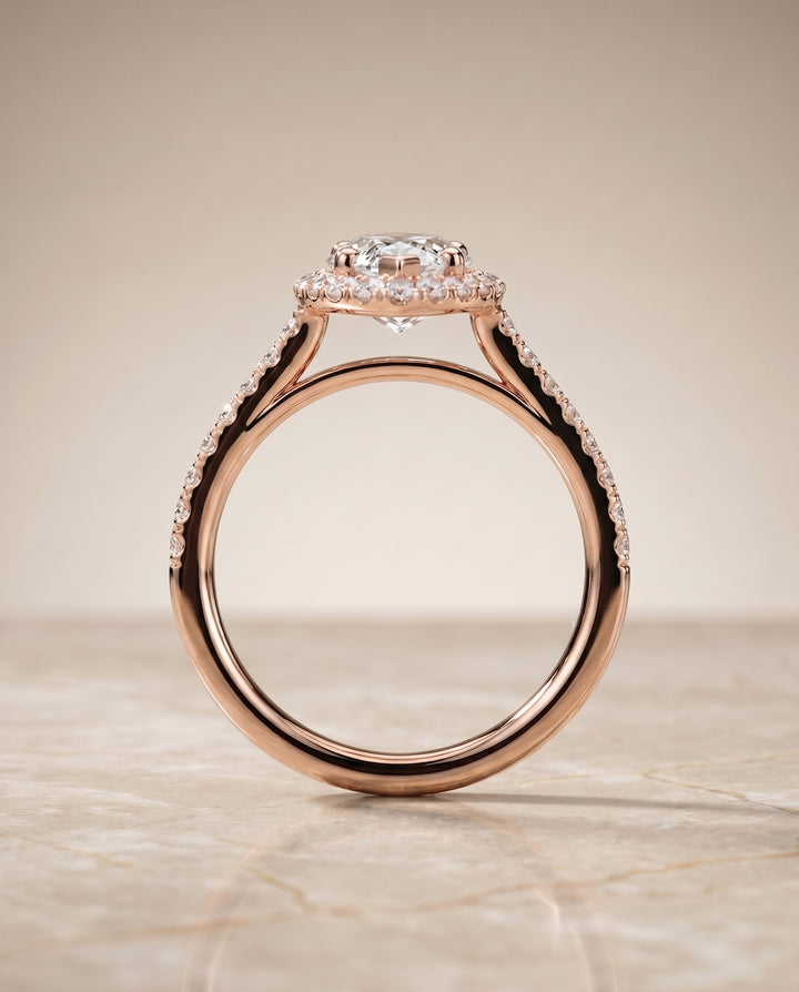 The Dylan Petite French Pavé Halo Marquise Engagement Ring Setting in 14K Rose Gold