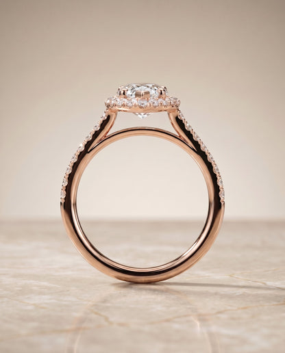 Dylan Select Halo Marquise Lab Diamond Engagement Ring in 14K Rose Gold, side view | RockHer