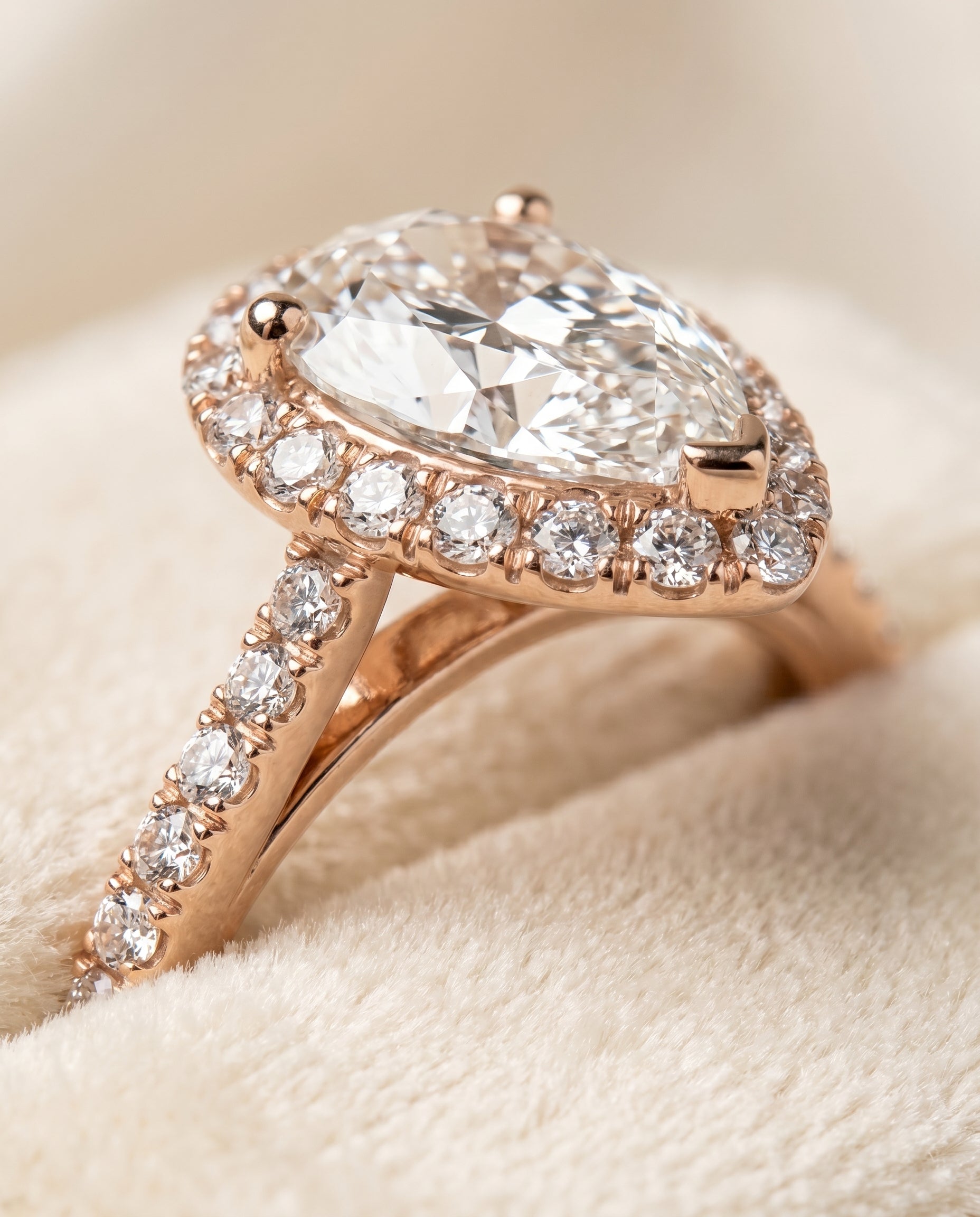 14K Rose Gold band of The Dylan pear engagement ring setting | RockHer